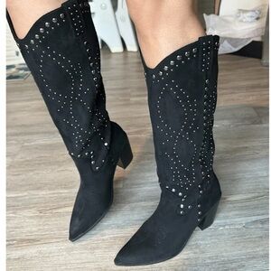 Black Suede Studded Western Boots
